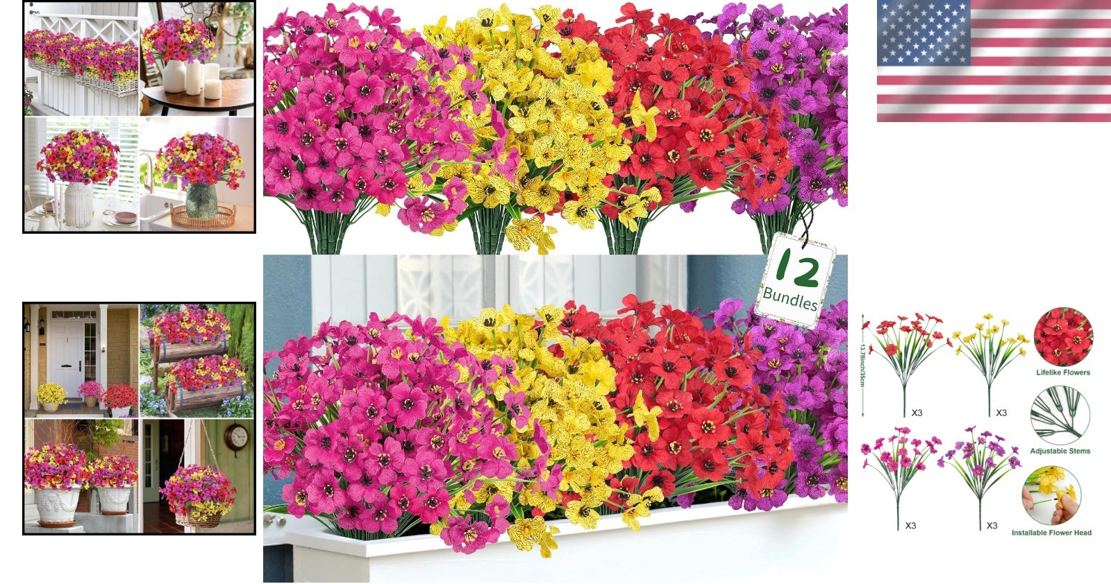 Customizable 12 Bundle Faux Flowers for Indoor/Outdoor Wedding & Event Decor