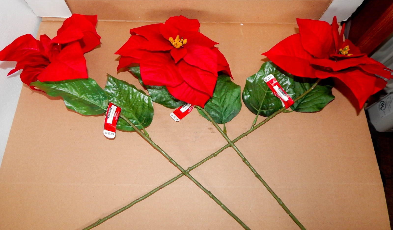 Ashland Fall Hollween & Christmas Decor Stems Red Velvet Flowers 3ea 27″x 8″ 73B