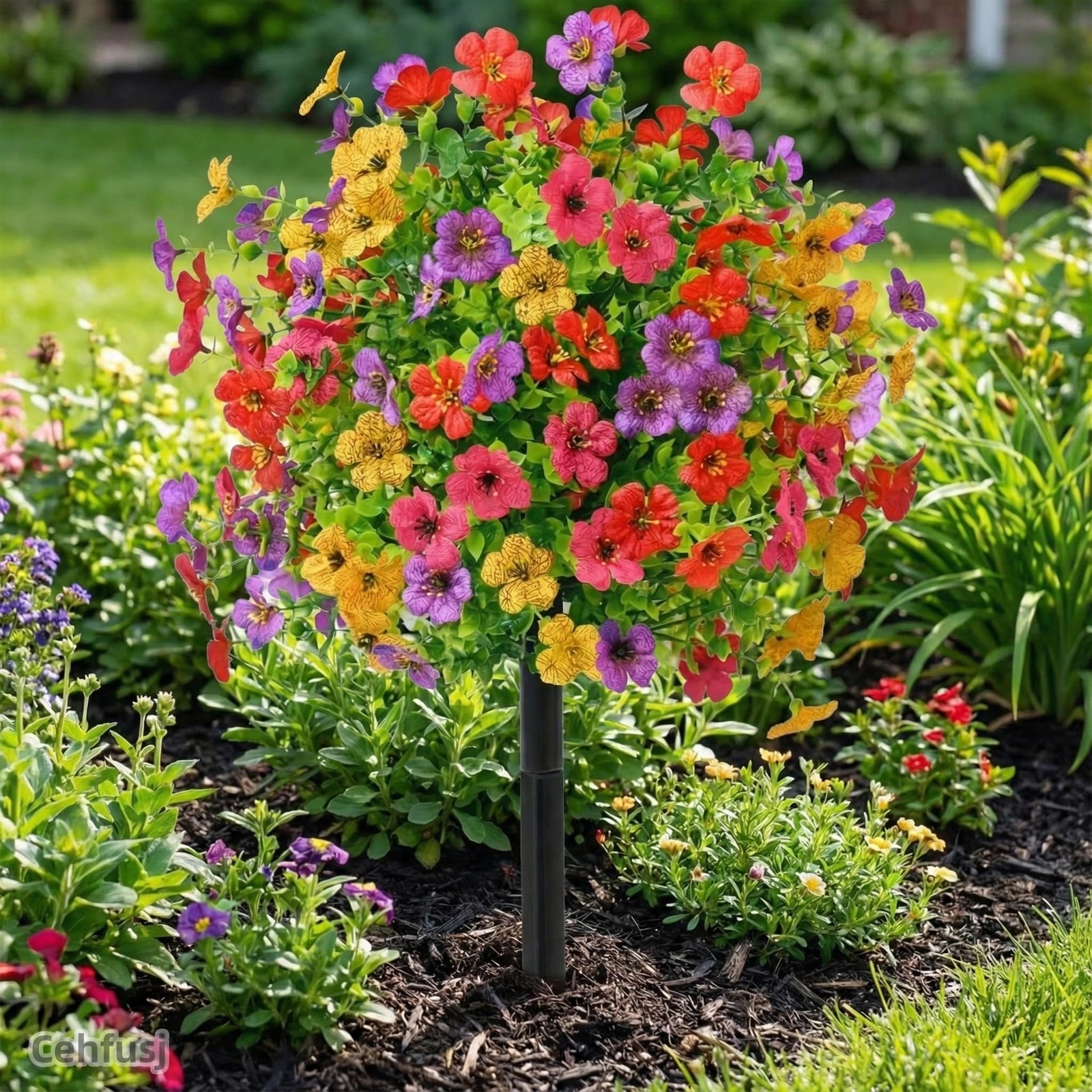 23.6″ Artificial Boxwood Topiary Ball Tree with Colorful Violet Flowers, Set …