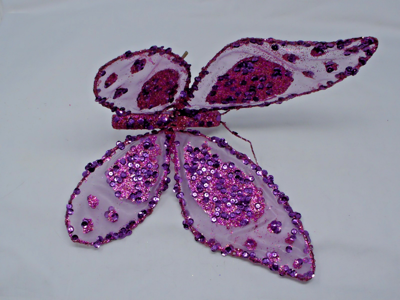 Decorative Purple Butterfly Shaped Floral Pick Decor Adjustable Wings 11″ Long