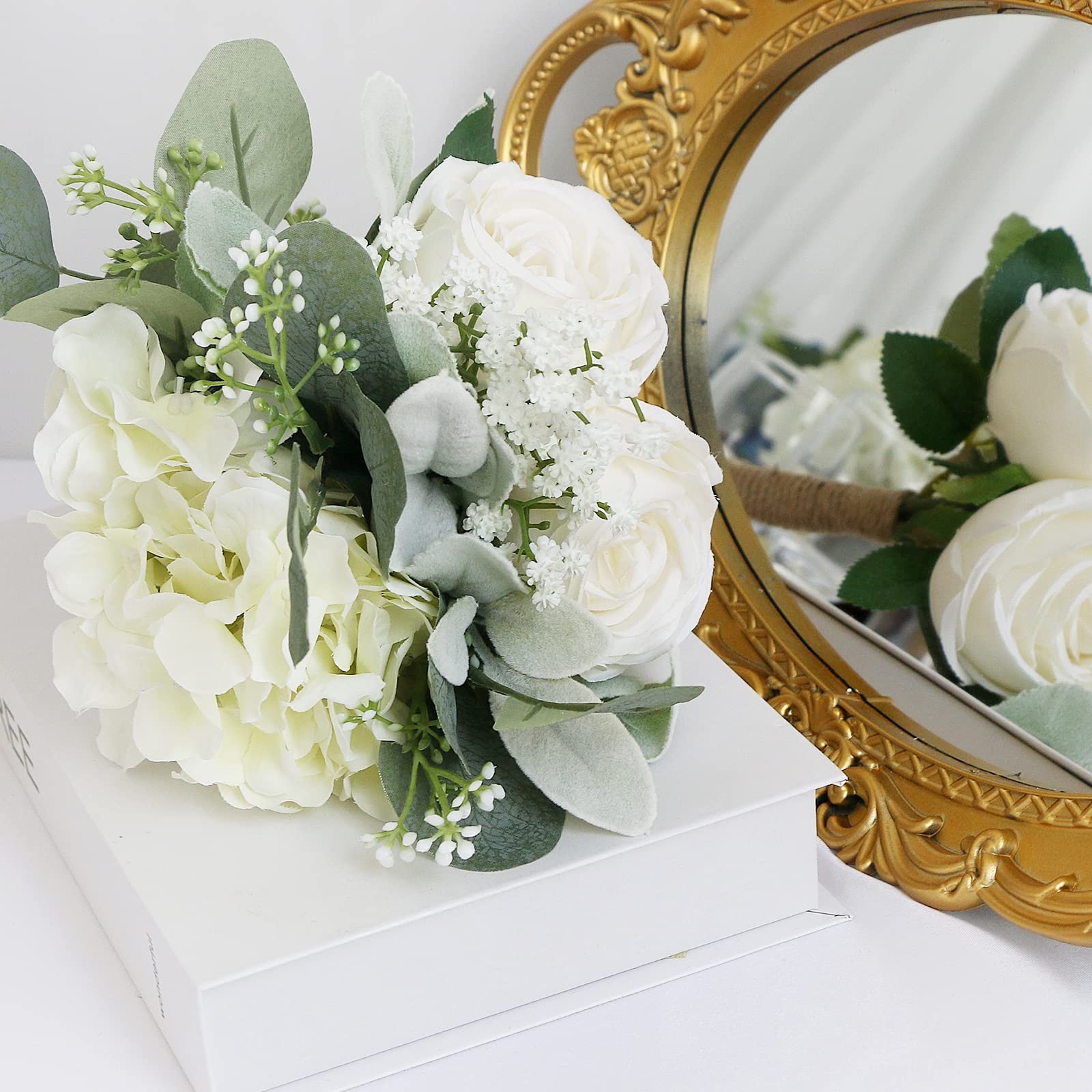Bridesmaid Bouquets Set of 6 – Ivory White Artificial Flowers Bouquet for Bri…