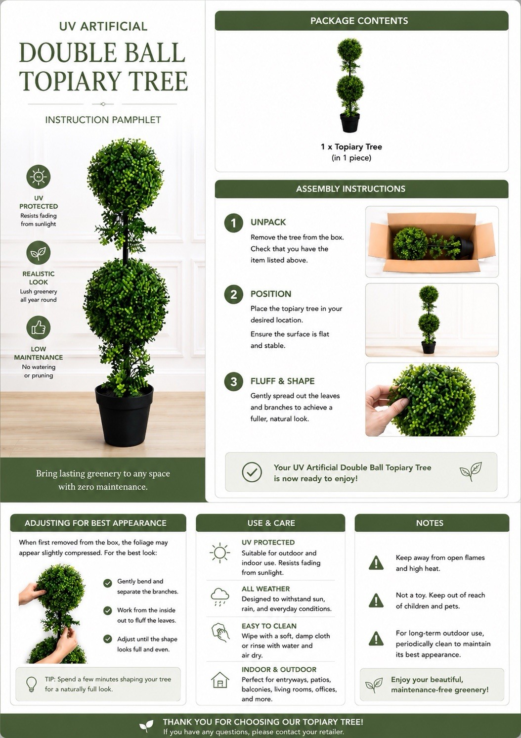 34” Boxwood Double Ball Topiary Artificial Tree UV (Indoor/Outdoor) Home Decor.