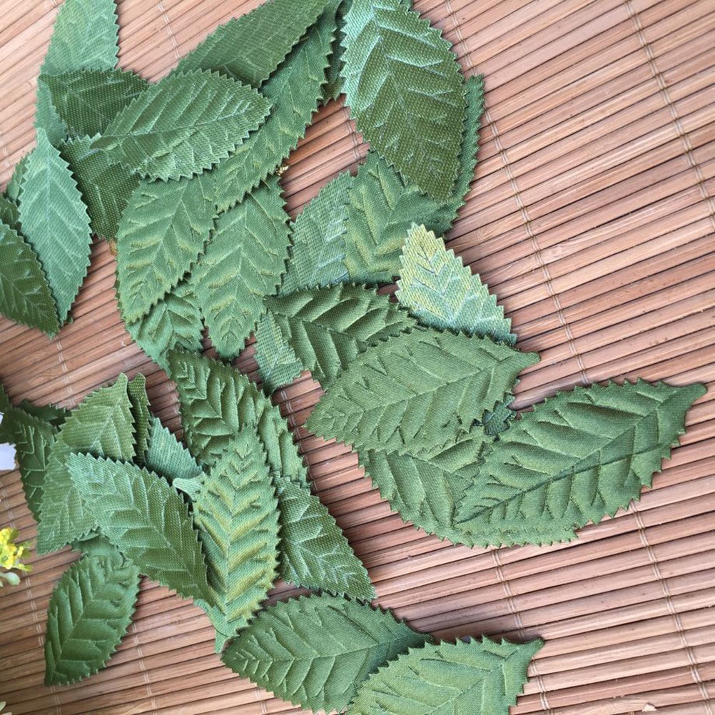 100Pcs Polyester Fabric Artificial Silk Leaf DIY Wedding Garland Green Leaves