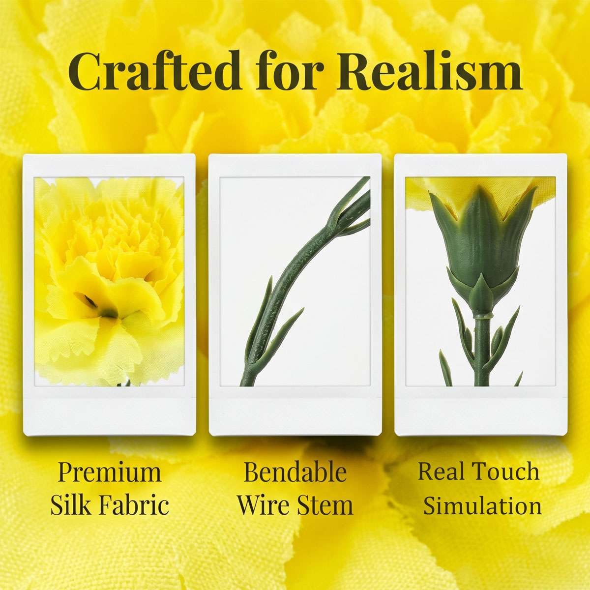 3 Pack Artificial Carnation Flowers Realistic Fake Silk Flower Bouquet Decor