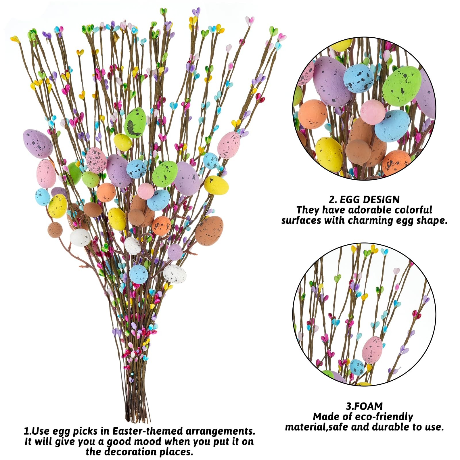 48PCS Artificial Easter Spray Vine, Pastel Easter Eggs and Berries, Easter Eg…