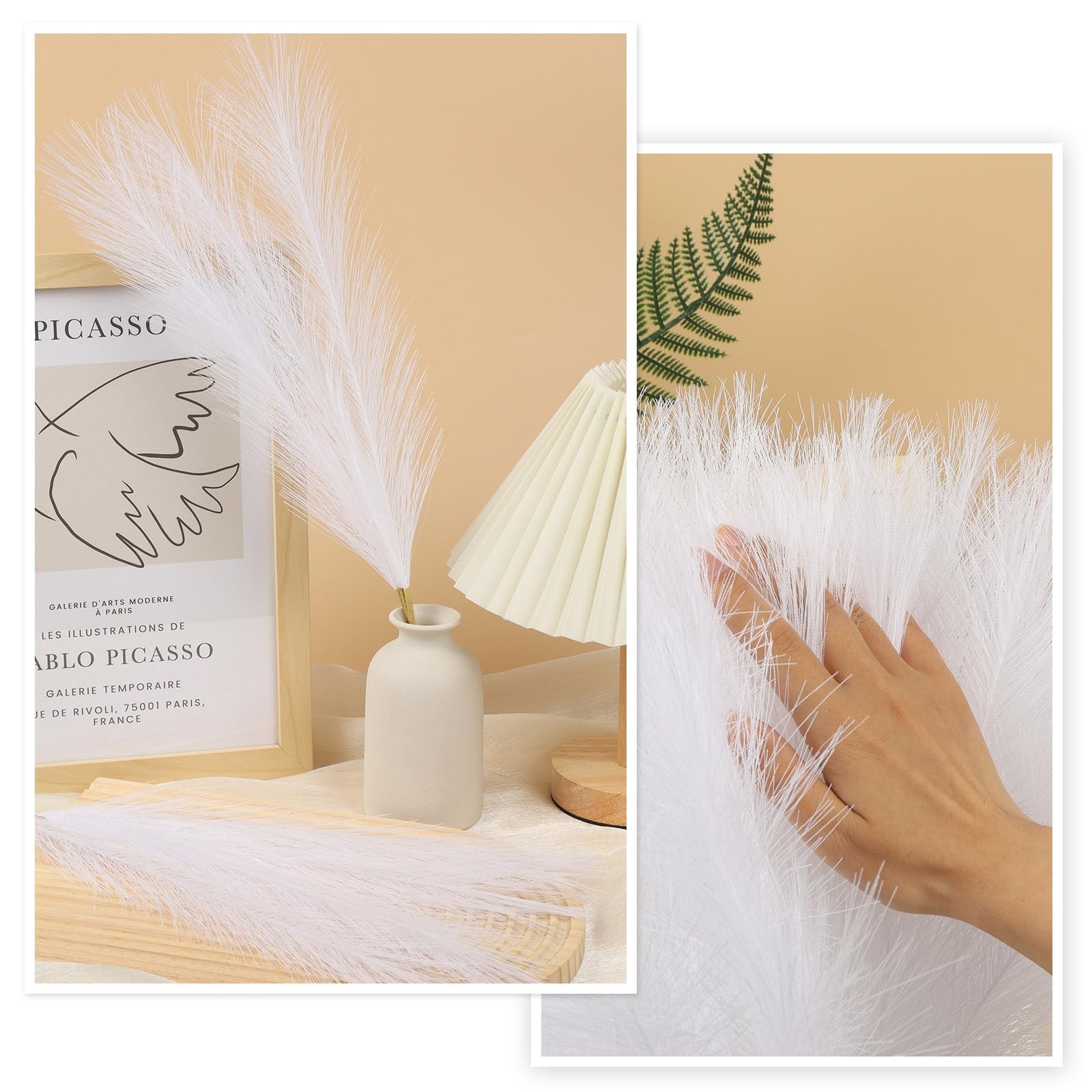 30 PCS White Artificial Pampas Grass Decor 21 Inch Small Vase Filler Flower