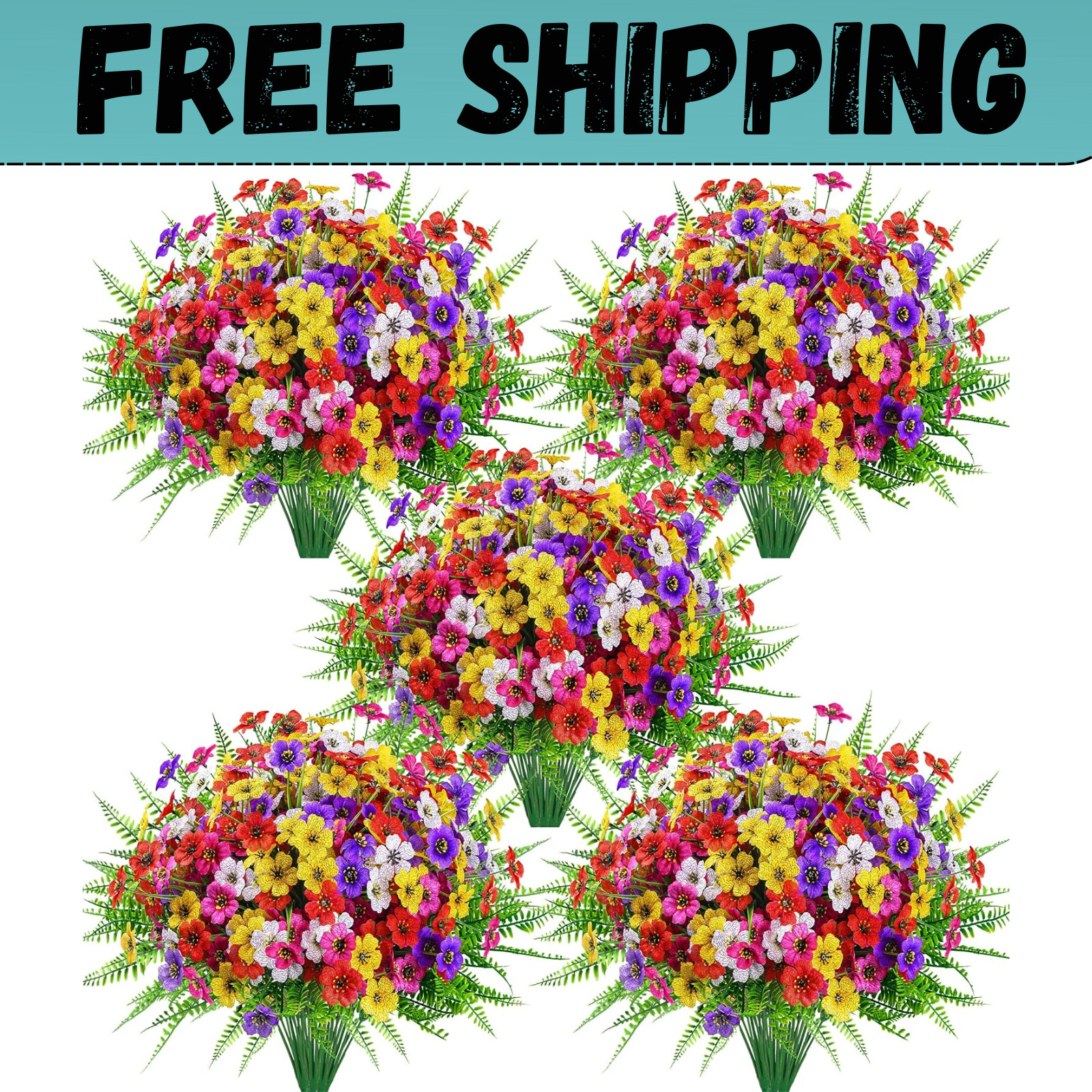24 Bundles Artificial Flowers for Outdoors Fake Ferns UV Resistant Faux Spring