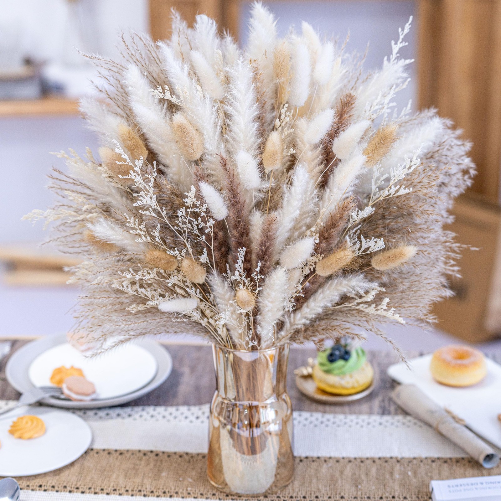 180 Pcs Pampas Grass Decor | Natural Dried 180PCS, Natural,beige,white