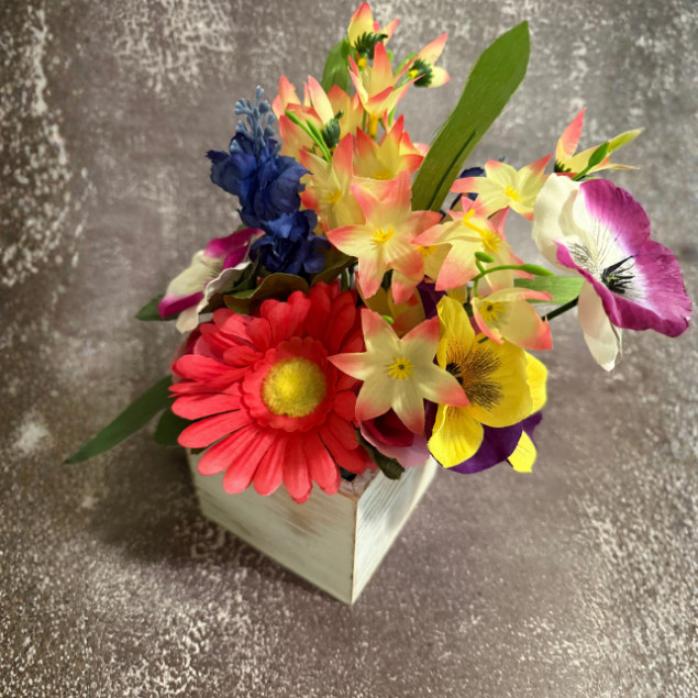Gerbera Daisy Centerpiece Pink Faux Floral Arrangement Wooden Box Floral Decor