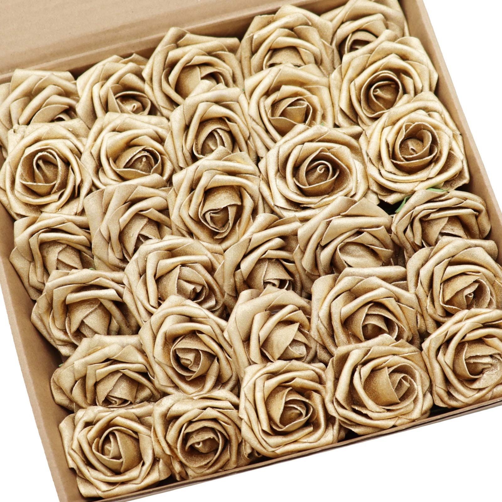 Artificial Flowers 30pcs Gold Rose Real Looking Fake Roses With Stem For Diy Wed