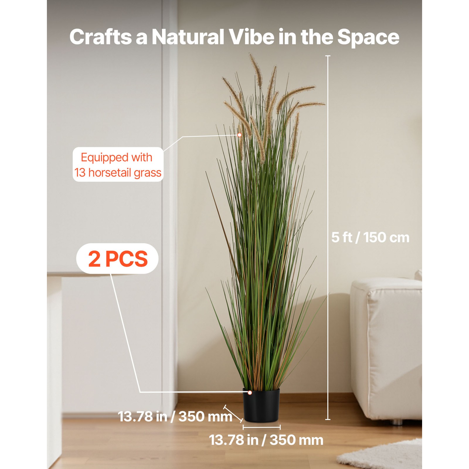 Uimoso Artificial Horsetail Reed Grass in Pot, 59-Inch, 2-Pack, Green