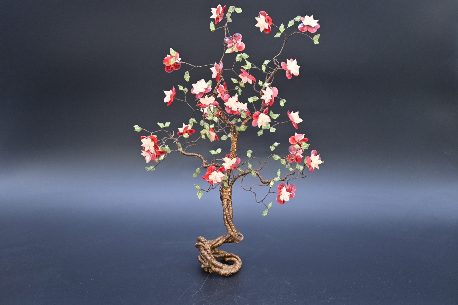 Vintage Decorative Wrapped Copper Wire Bonsai Tree Cherry Blossom Flowers