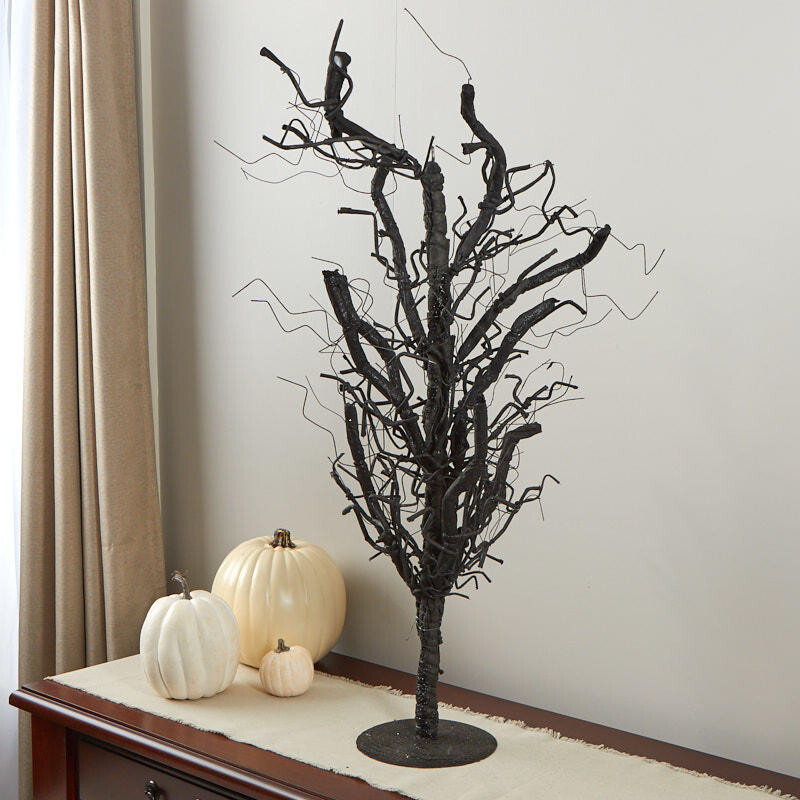 39″ Artificial Black Glitter Halloween Decorative Twig Tree
