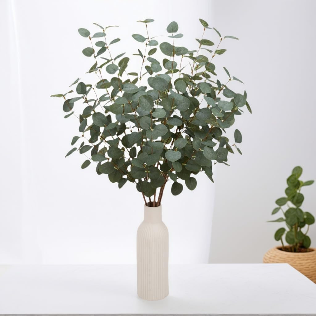 6 Pcs 27″ Eucalyptus Stems Greenery Stems Eucalyptus Leaf Spray in Green Silk Pl