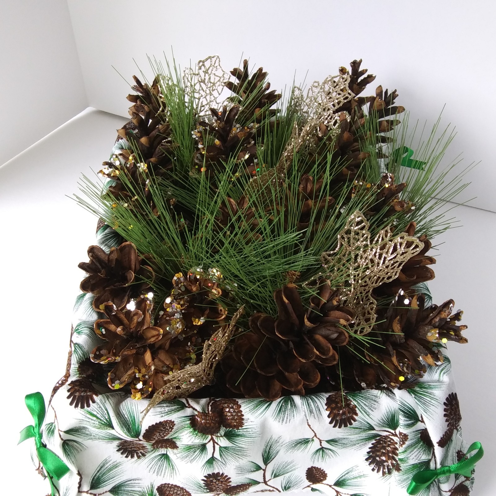 Pinecone & Evergreen Centerpiece Basket Holiday Decor Table Arrangement