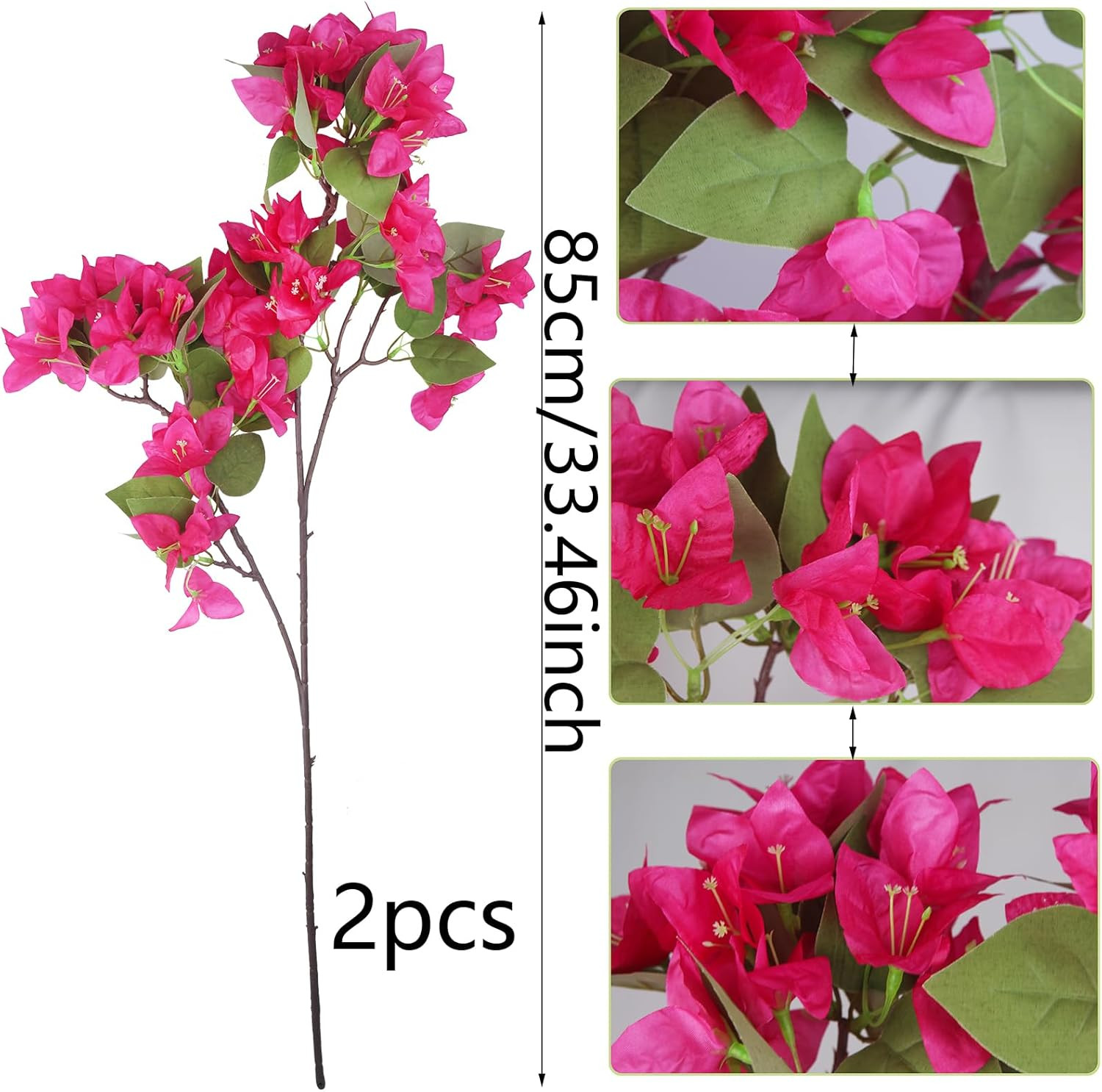 2 Pcs Artificial Flowers Bougainvillea Outdoor Rose Red Faux Bougainvillea Flowe
