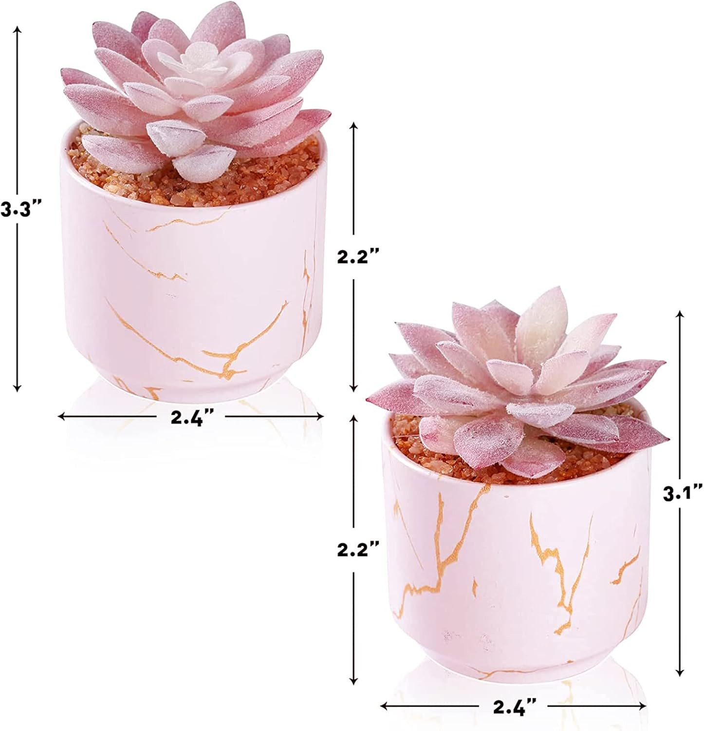 Succulent Artificial Plants,Cute Fake Succulents in 2 Pink Ceramic Pots,Small Fa