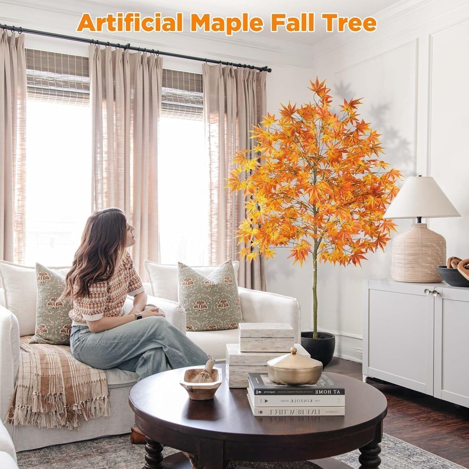 6.5FT Lighted Artificial Maple Tree – Fall Decor with LED Warm White Lights