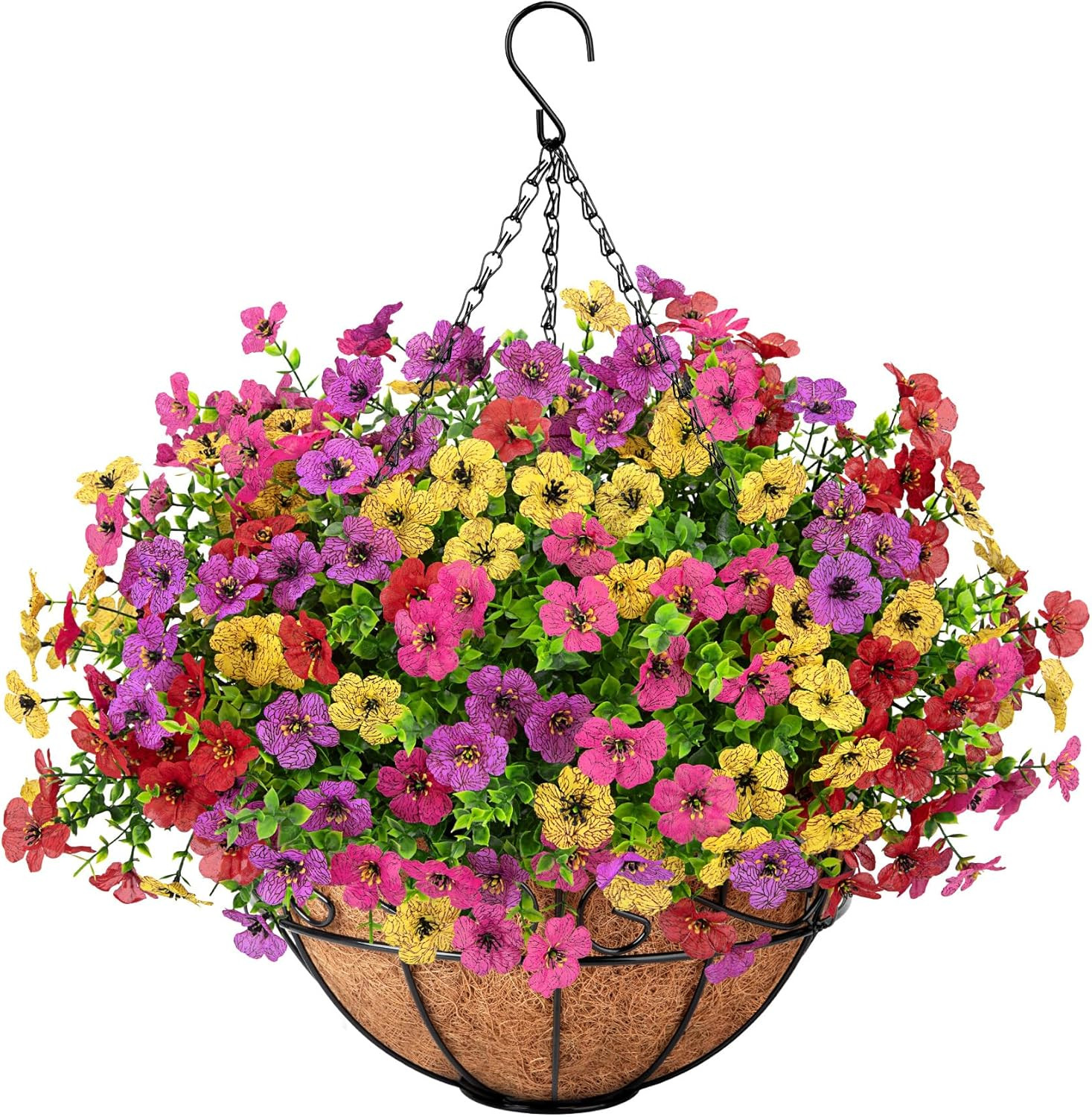 Artificial Hanging Flowers in Basket for Patio Garden Porch Deck Decor Outdoors