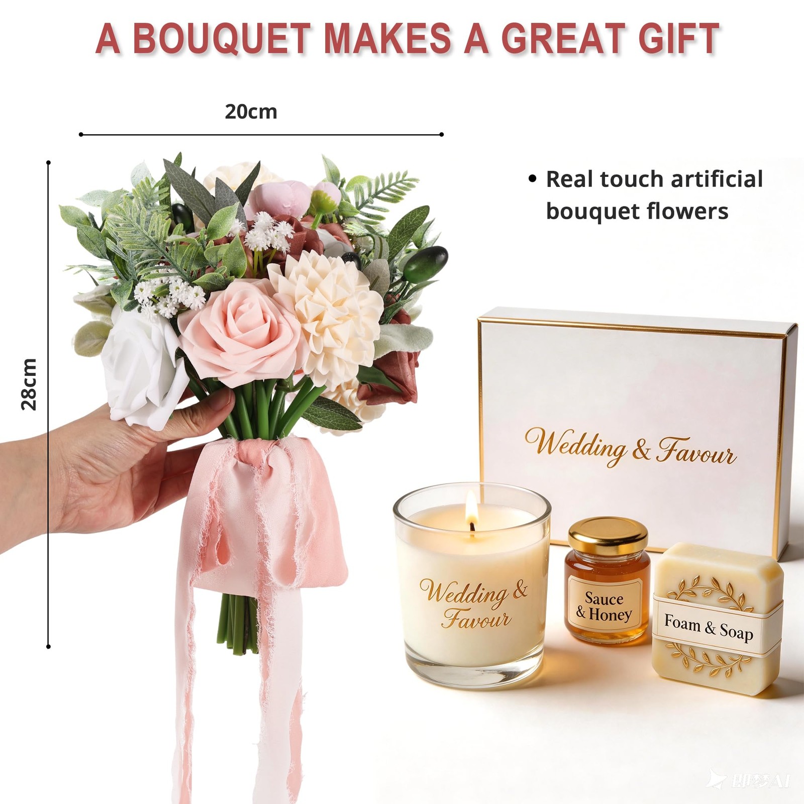 Dusty Pink Fake Wedding Bouquet Artificial Bridesmaid Roses Flowers Decoration