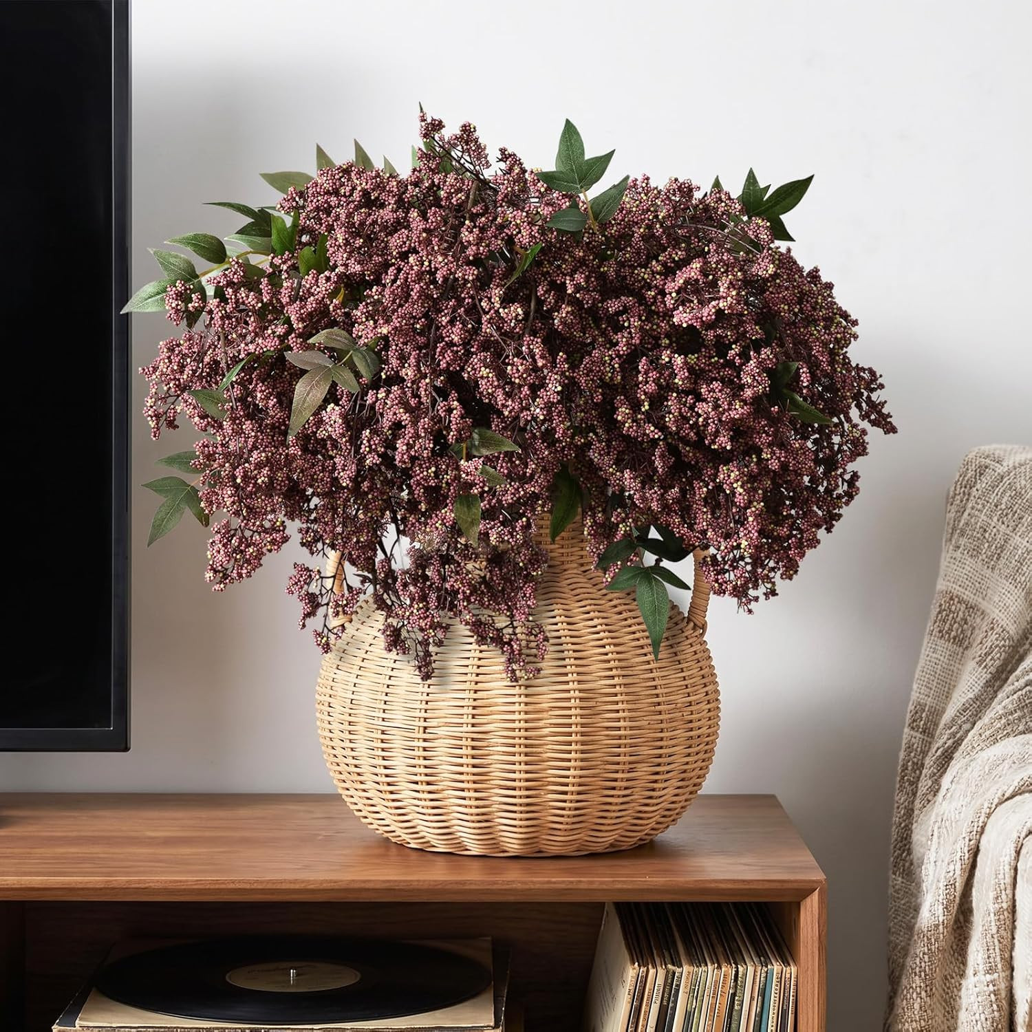 43In Faux Berry Stems for Vase, Artificial Nandina Branches Fall Decor Floral Pi