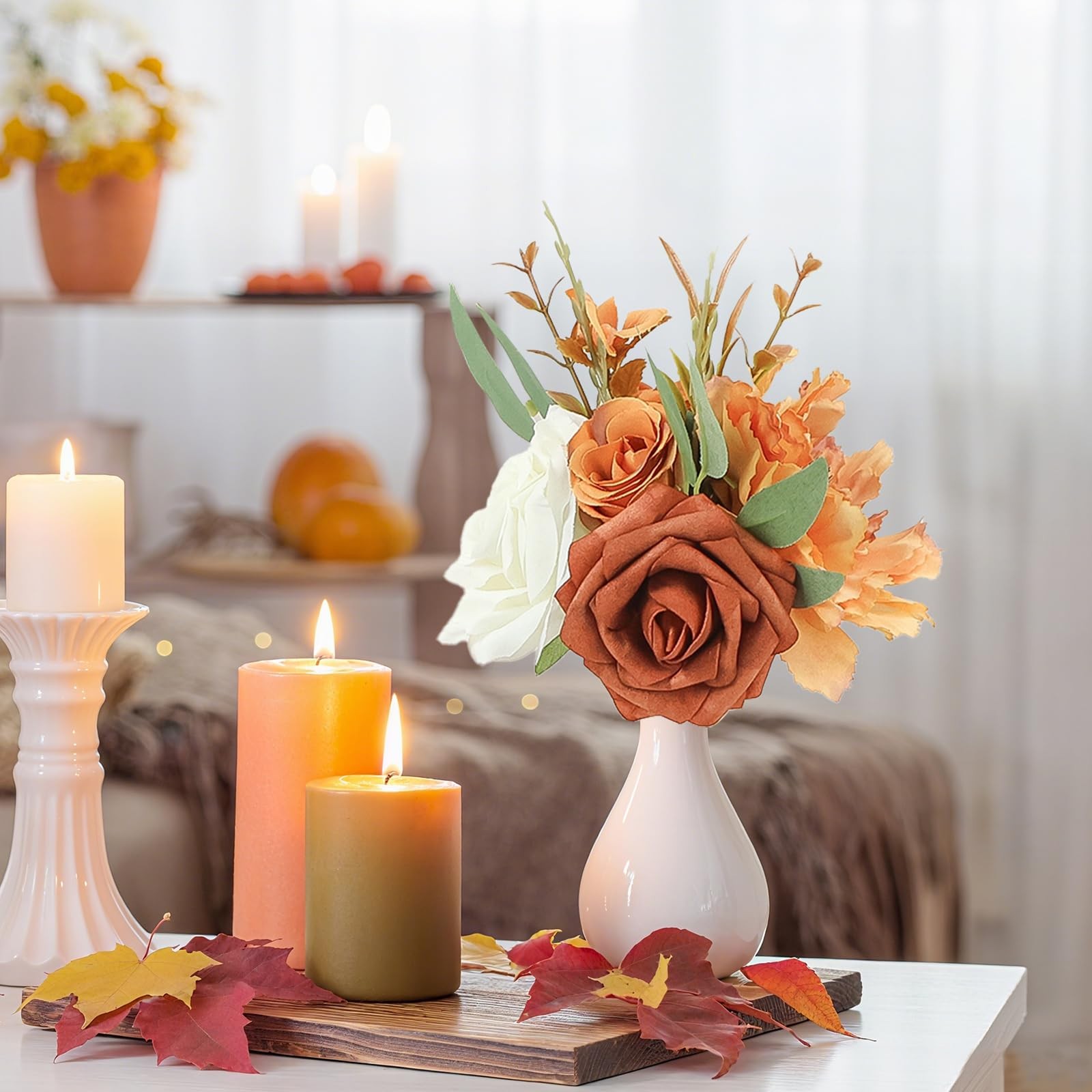 Fall Flowers Mini Bridesmaid Bouquets Set of 6 Table Decoration Burnt Orange …