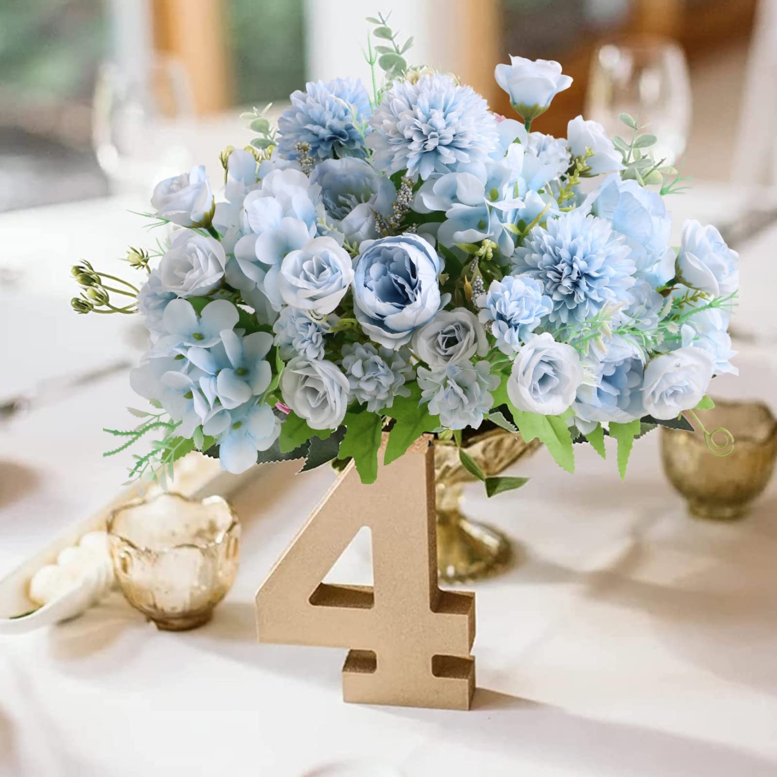 Artificial Flowers, 2Pcs Blue Fake Peony Silk Peonies Faux Flowers Arrangemen…