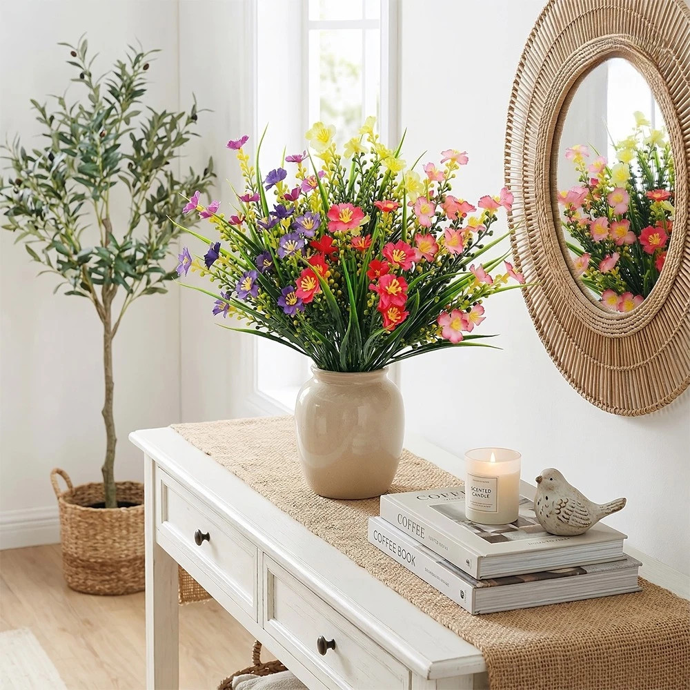24 Bundles Artificial Plastic Flowers Outdoor UV Resistant Fake Hanging Plants
