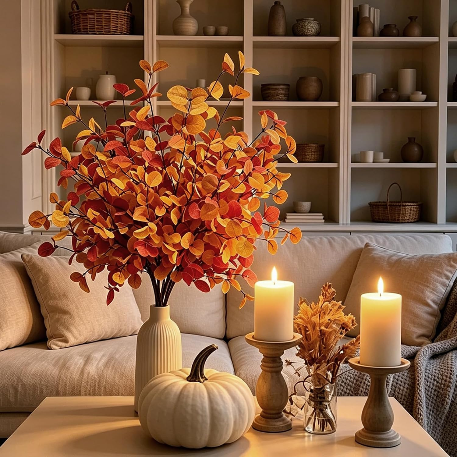 Artificial Fall Eucalyptus Stems, 12 Pcs 27.5 Inch Fake Fall Leaves Branches for