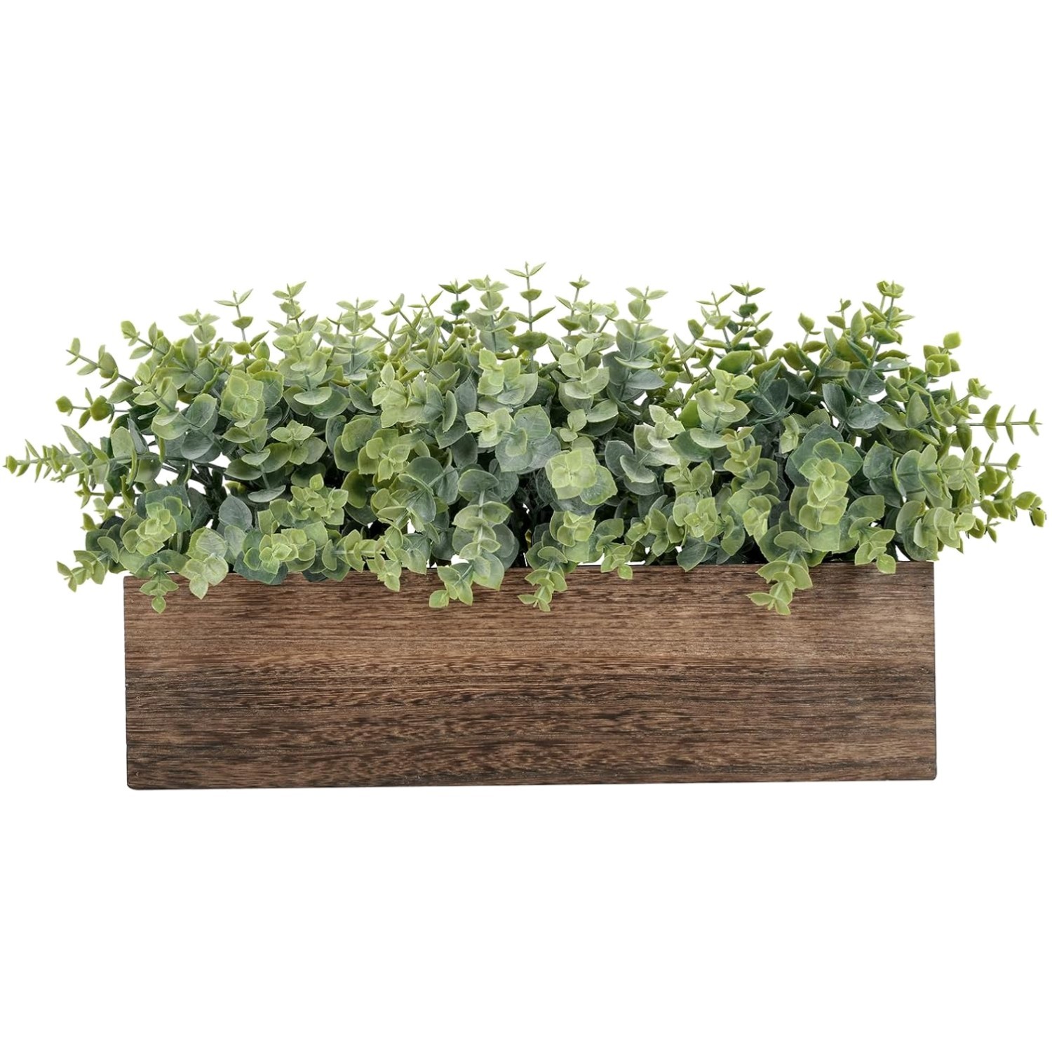 14” Artificial Eucalyptus in Rustic Wooden Planter – Ideal Table Centerpiece