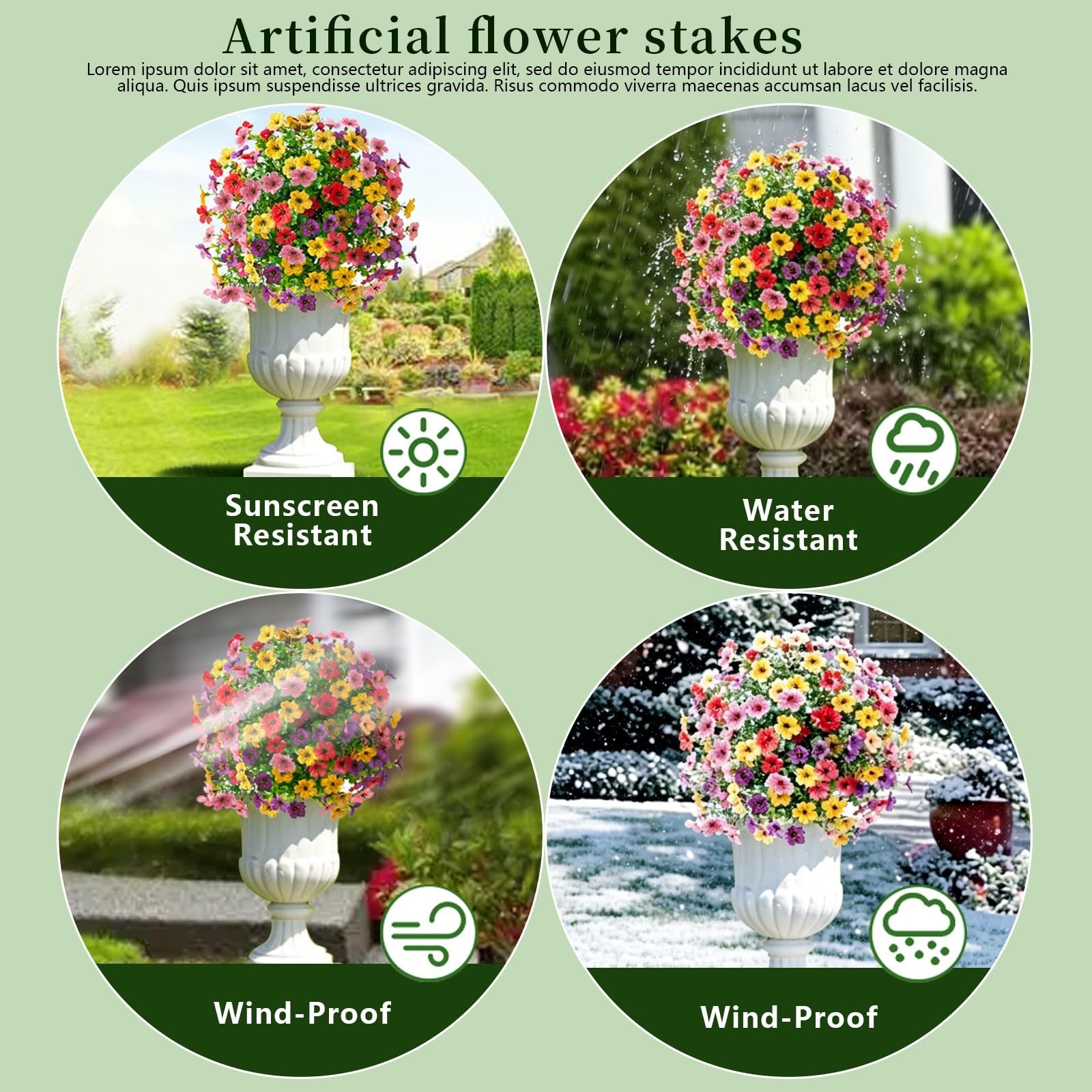 2-Pack 22″ UV-Resistant Petunias – Artificial Flowers with Ground Stakes for Ind