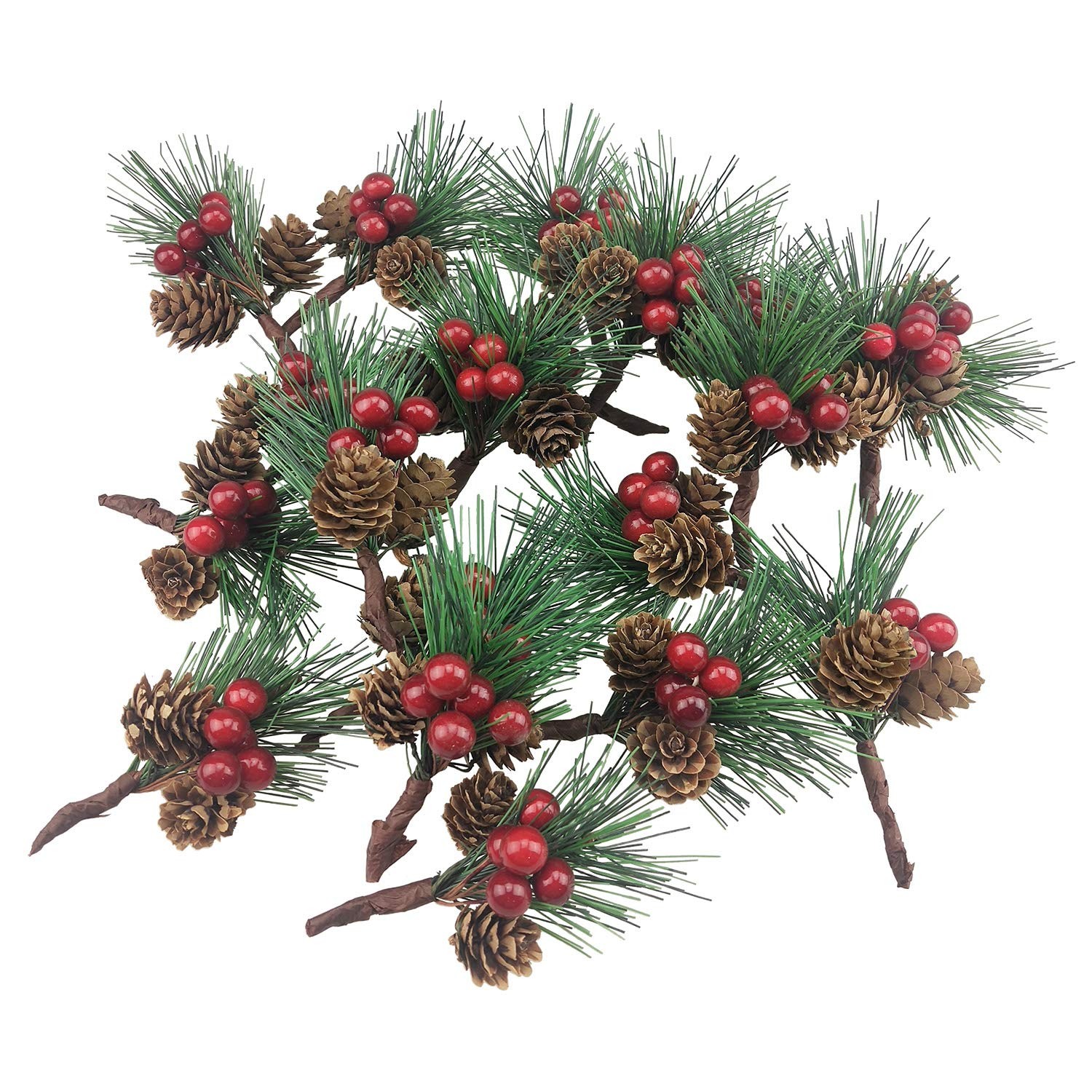 Artificial Pine Picks Small Tree Plants Red Pinecones Christmas Decor 20 PCS