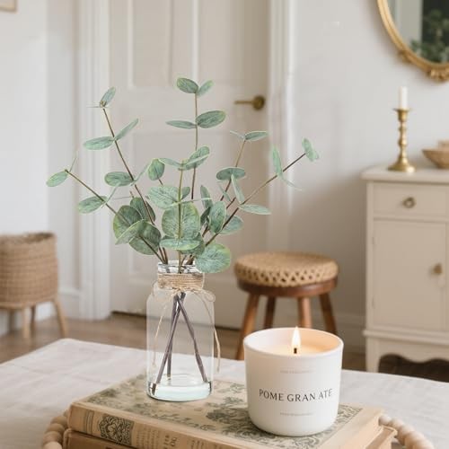 Artificial Eucalyptus Stems in Glass Vase with Faux Water, 15″ Green-2