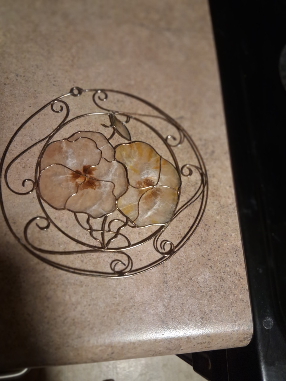 Metal Floral Wreath Wall Decor, Artificial Leaves & Flowers, Beige Brown Silver