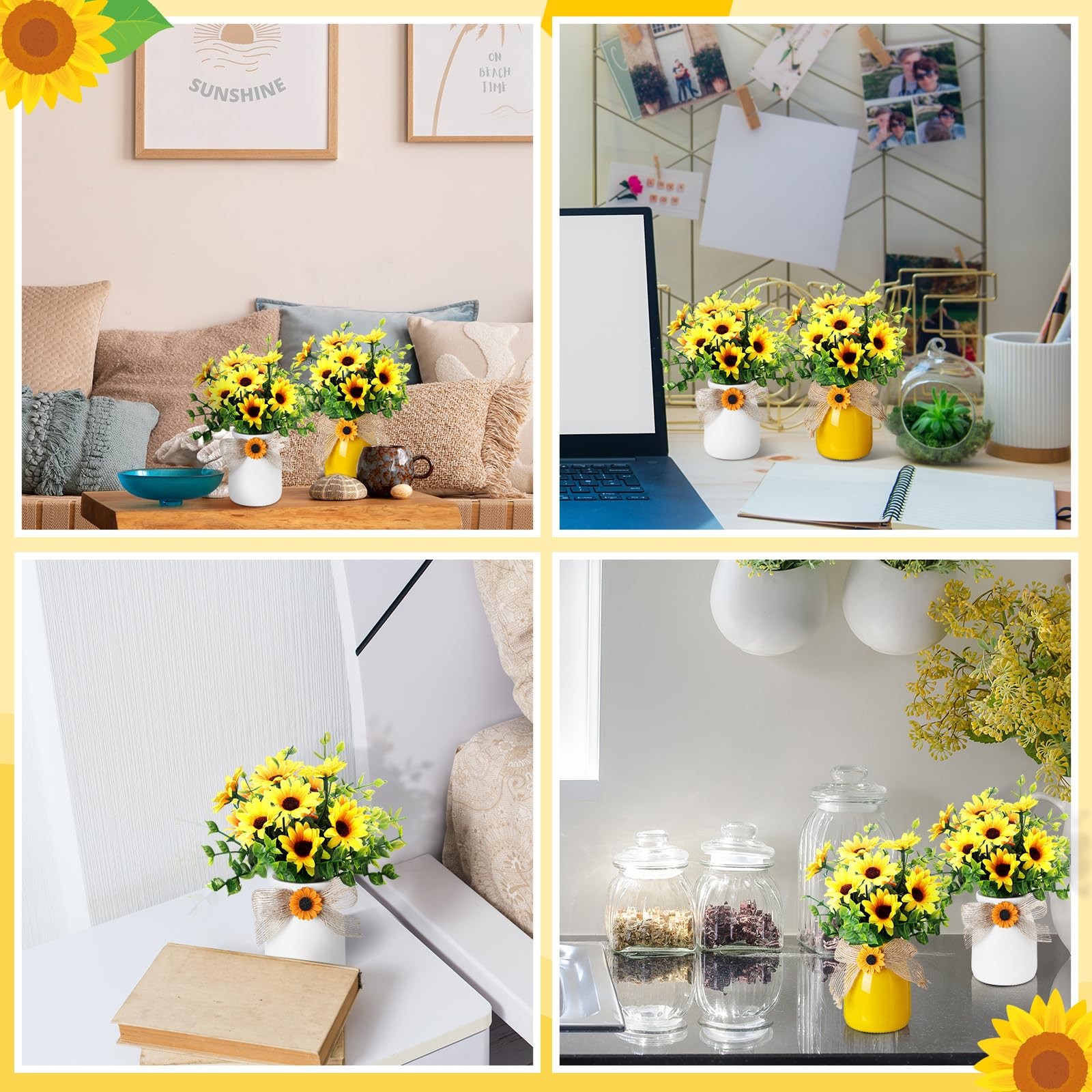 2 Pcs Artificial Fake Flowers in Vase Decorations Sunflower Table Centerpiece…