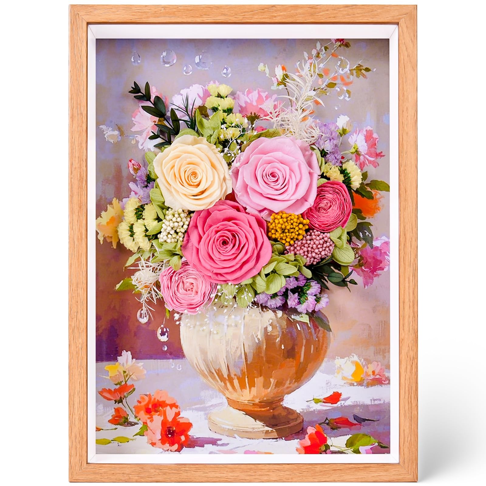 worthfan Preserved Flower Bouquet Art Frame Colorful Floral 3D Wall Decor fo…