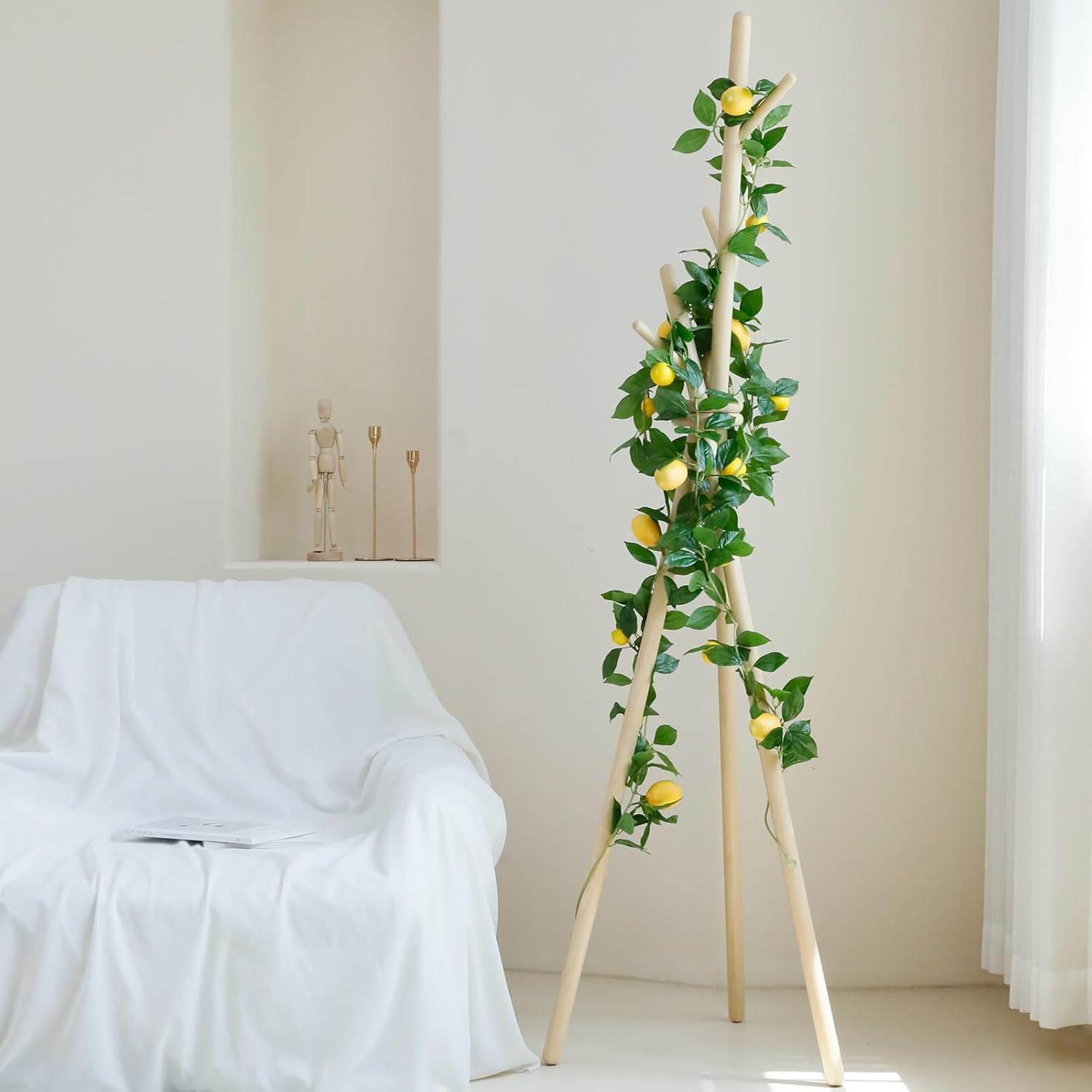 3 Strands Lemon Artificial Vines, 71″ Lemon Silk Vine Garland with Green Leaves,