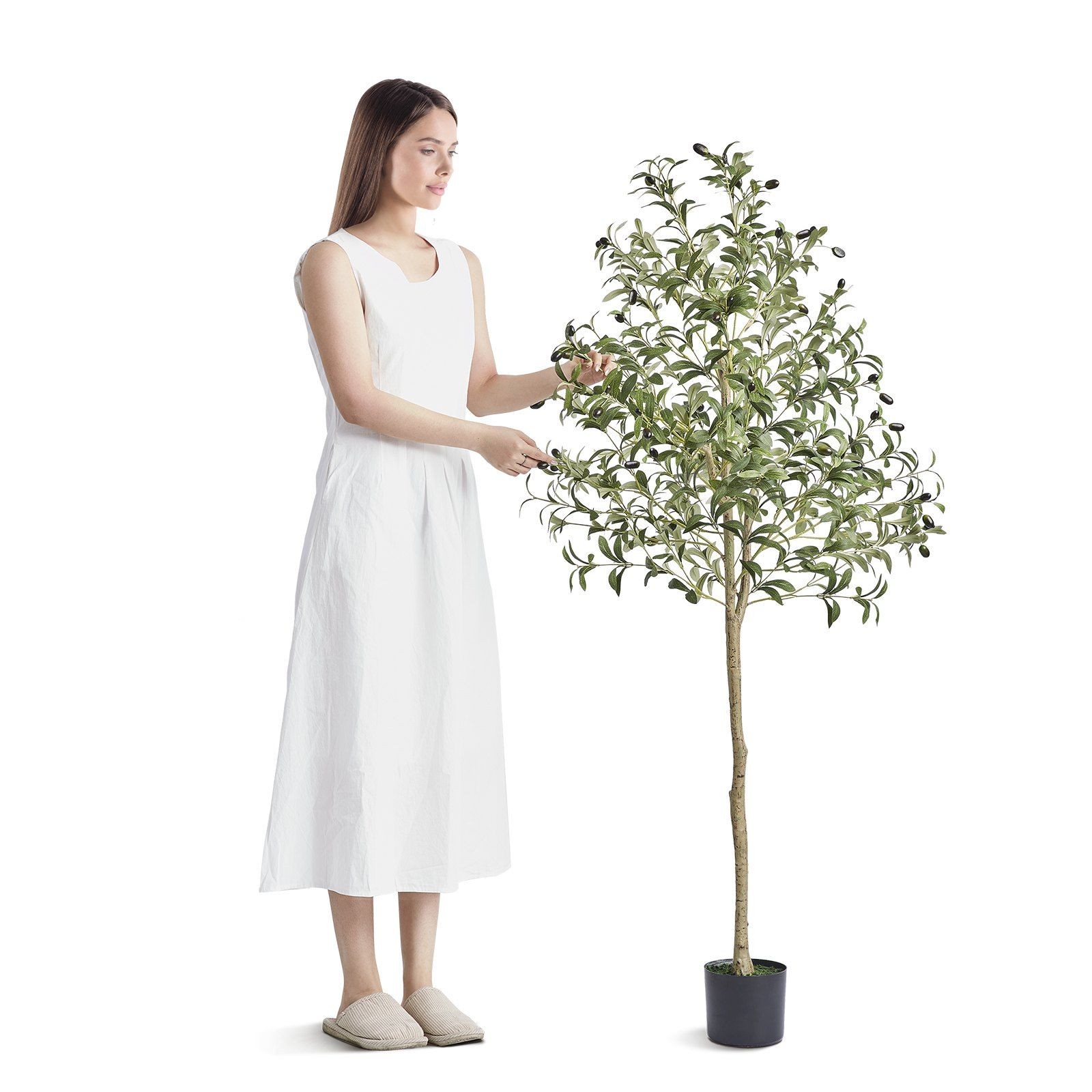 5ft Natural-Looking Artificial Olive Tree, PE, Moss Pot, Anti-Tip Stability