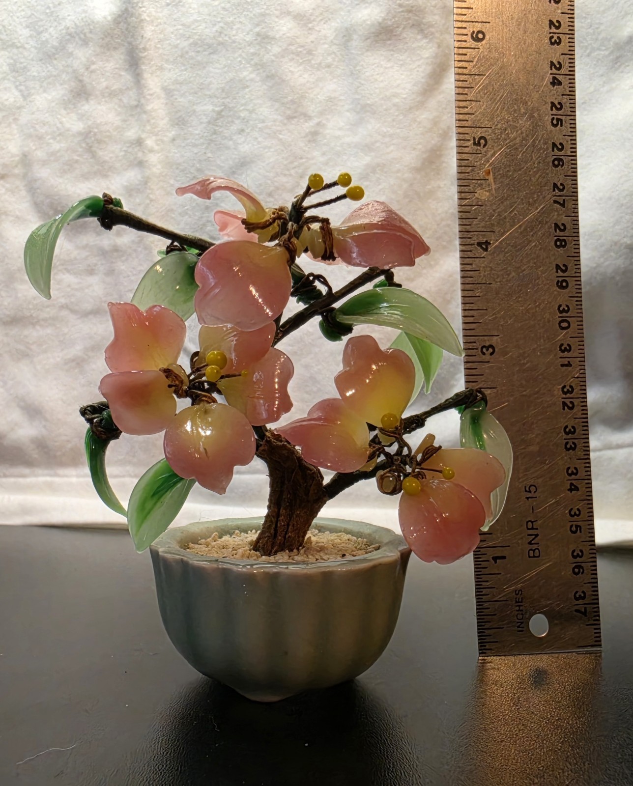 3pc Artificial Bonsai Glass Flower Arrangements in Ceramic Pots, 7in Multicolor