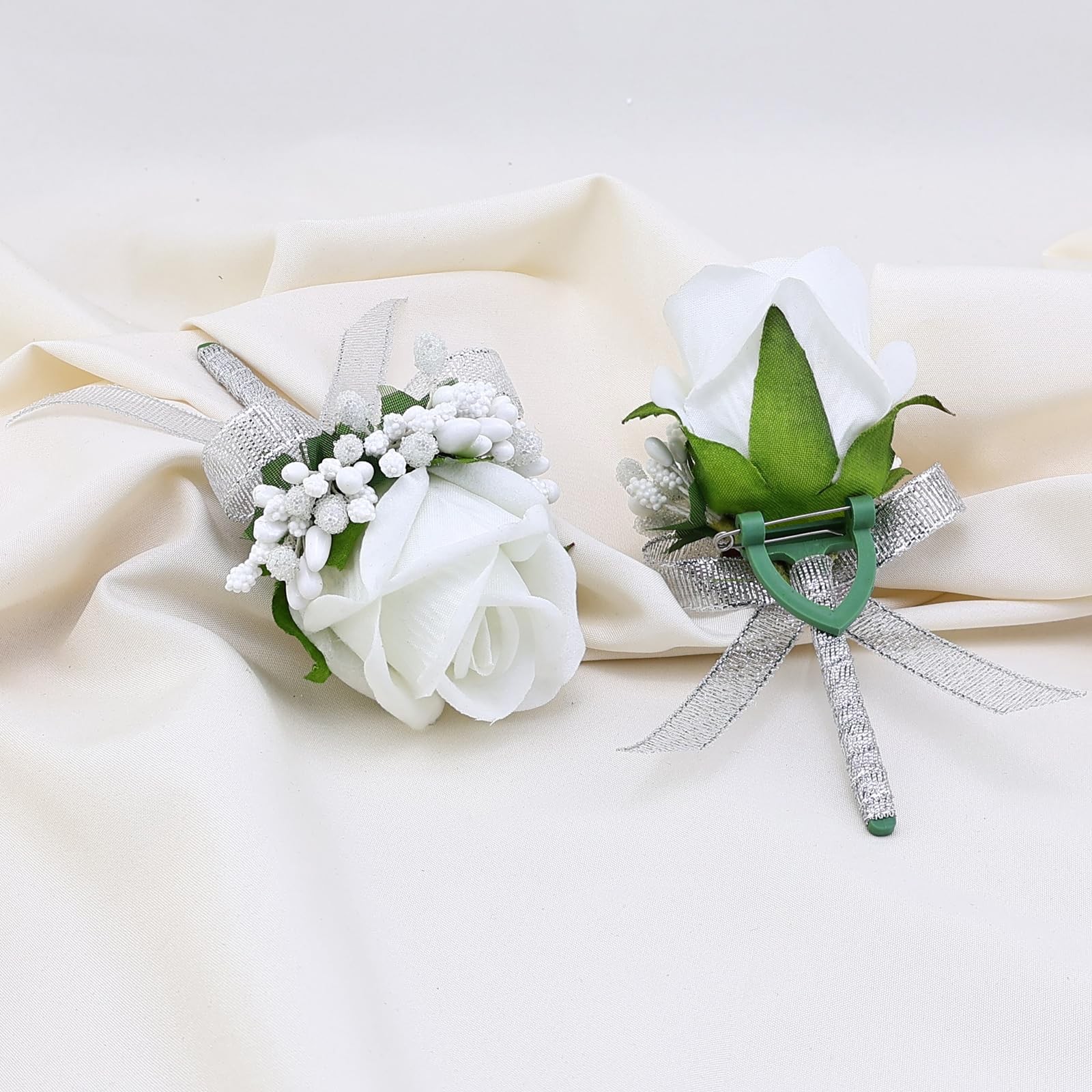 2Pcs White Boutonniere for Men, Groom and Groomsmen Best Man Artificial Rose …