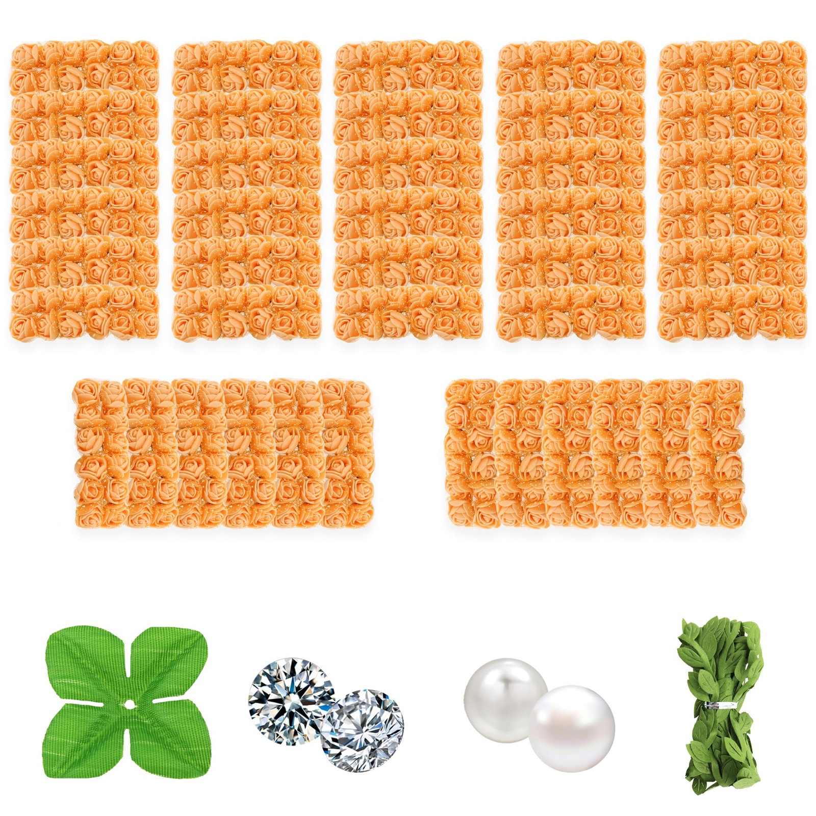 500 PCS 0.6 Inch Mini Artificial Orange Rose Flower Heads Foam DIY Craft Decor