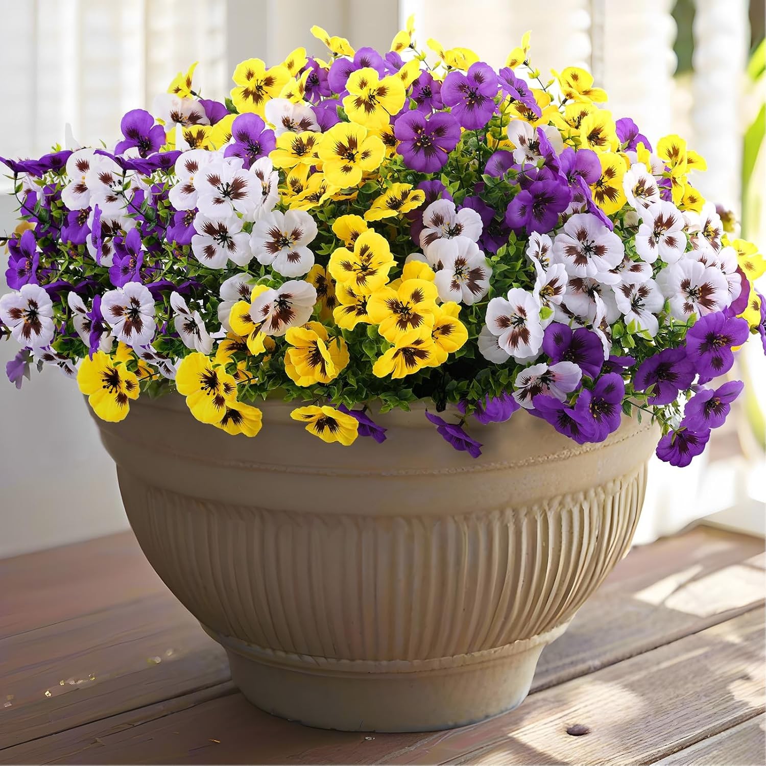 18 Pcs Artificial Fake Pansy Flowers for Outdoor, Faux Silk Pansies Spring