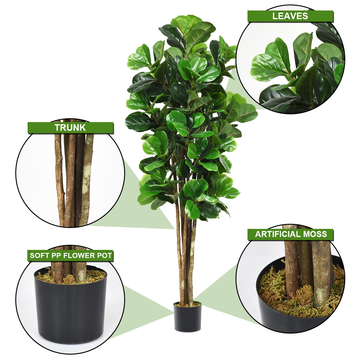 6-Feet Artificial Fiddle Leaf Fig Tree Indoor-Outdoor Home Decorative Planter