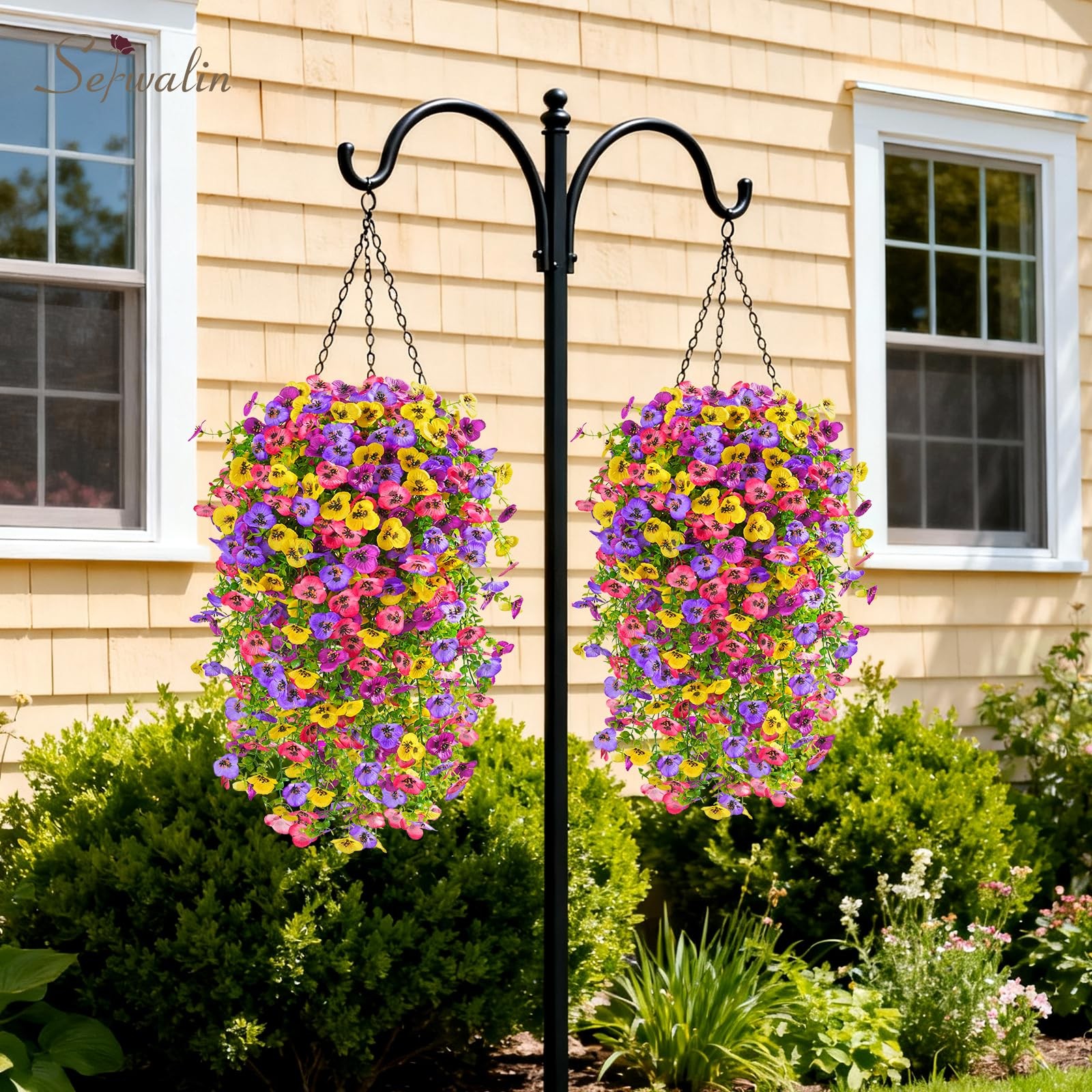 Serwalin Artificial Fake Hanging Flowers for Outdoors Planters 6PCS UV Resistant