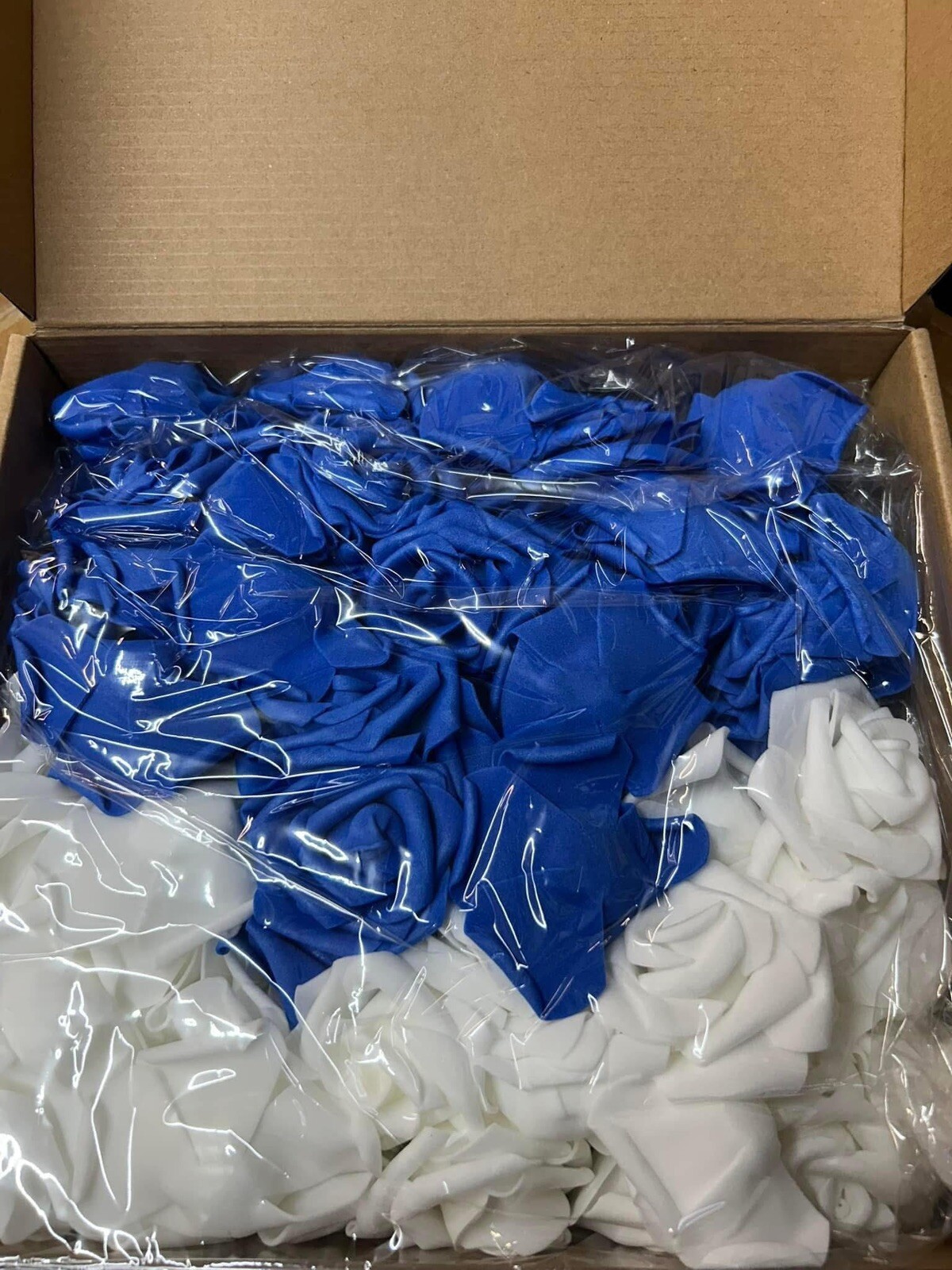 100pcs Blue Artificial Rose Flower Heads 3inch White Foam Roses Bulk Stemless…