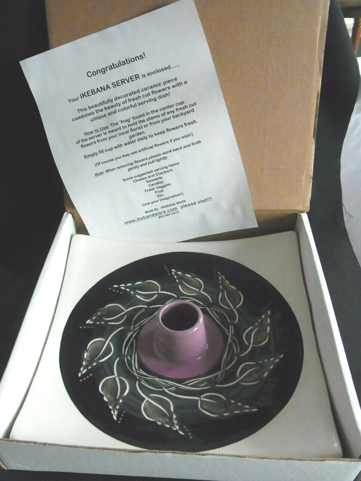 NEW Ikebana Ware Square Server Platter with Flower Vase Center