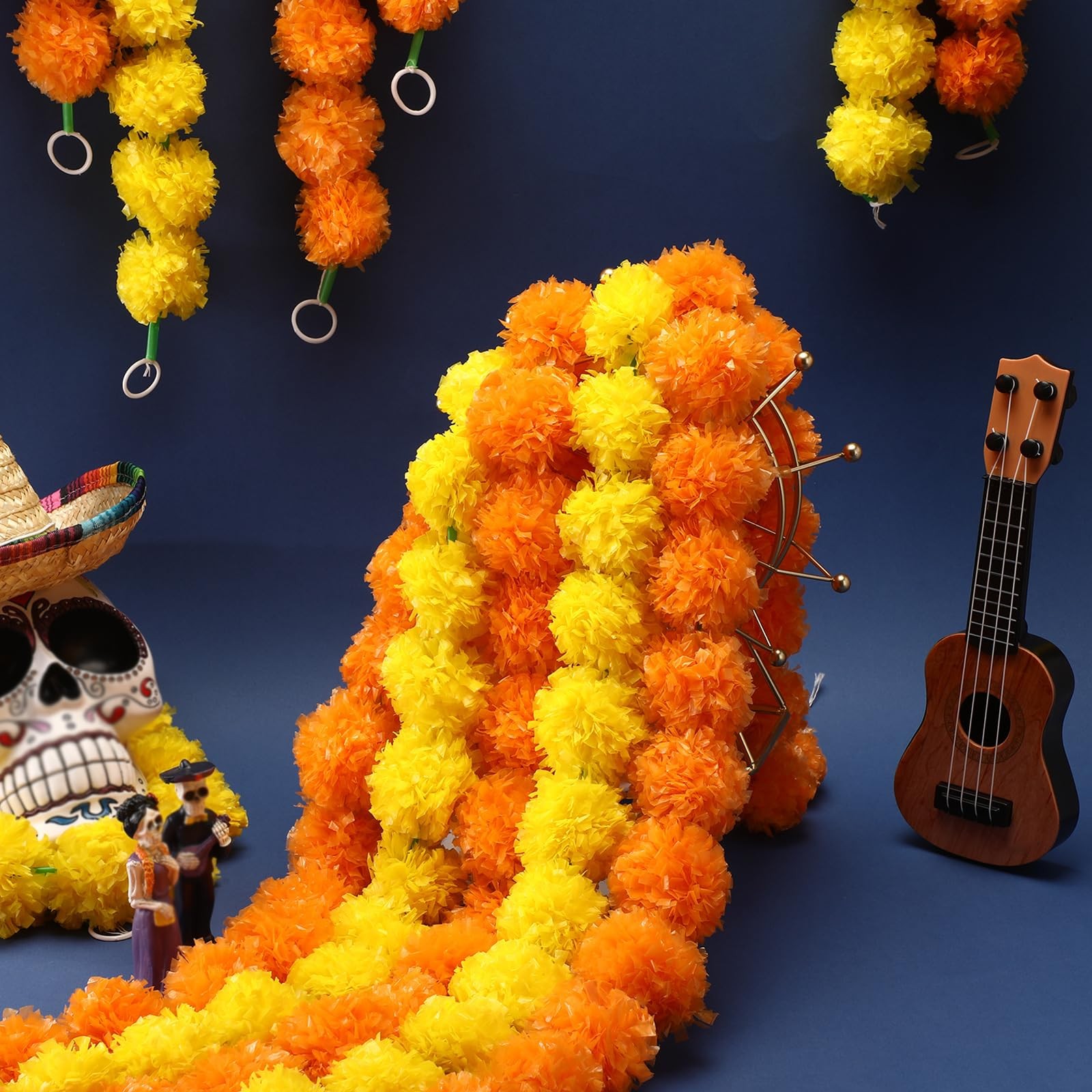 15 Pack Marigold Garland for Decoration 5 ft Long Strands Faux Artificial Mar…