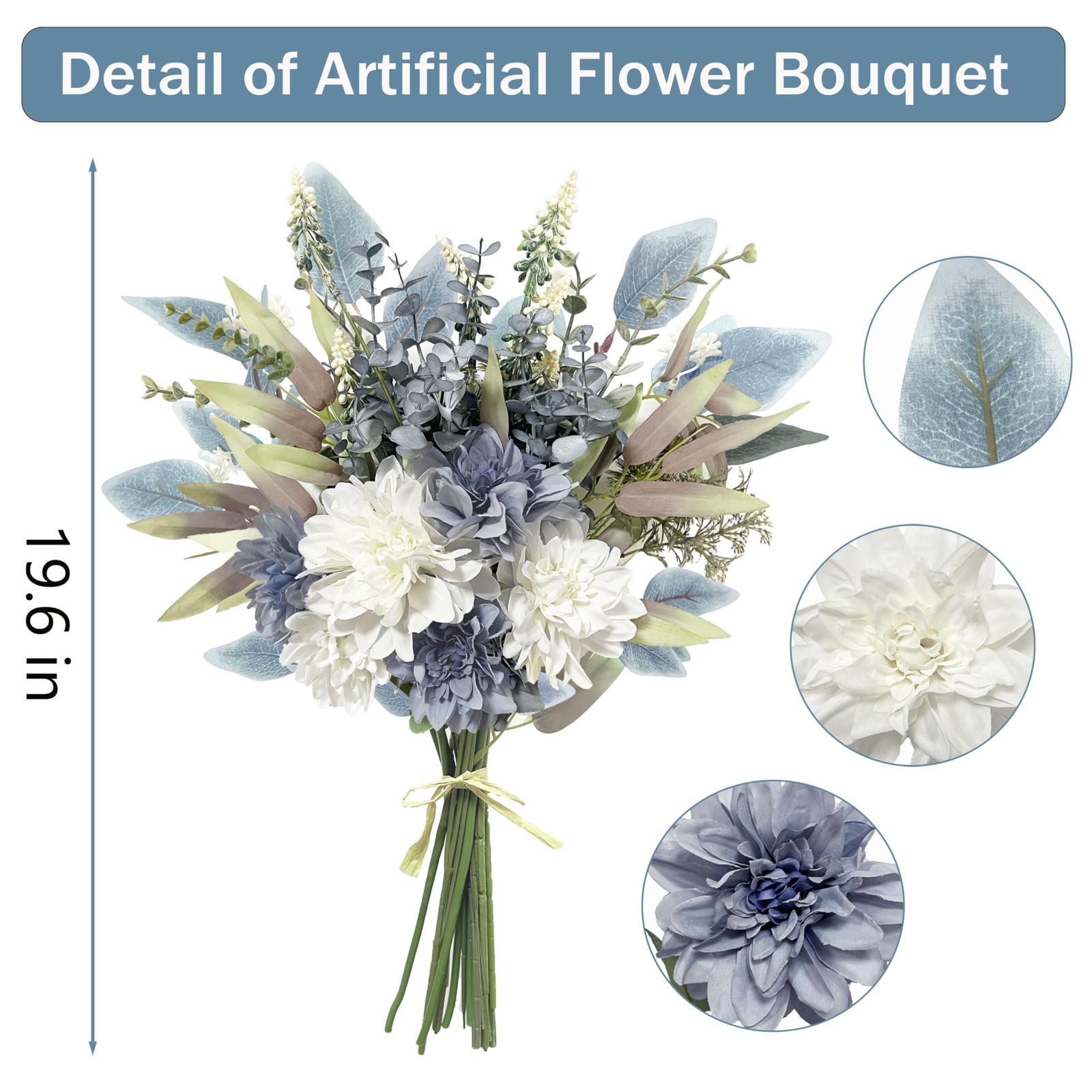 Artificial Silk Blue White Flowers Bouquet Arrangement Wedding Centerpiece