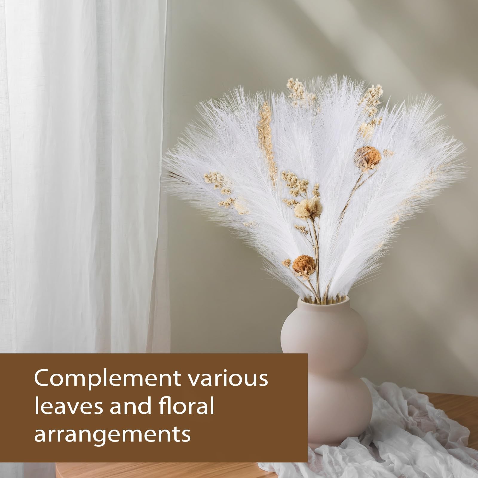 30 PCS White Artificial Pampas Grass Decor 21 Inch Small Vase Filler Flower