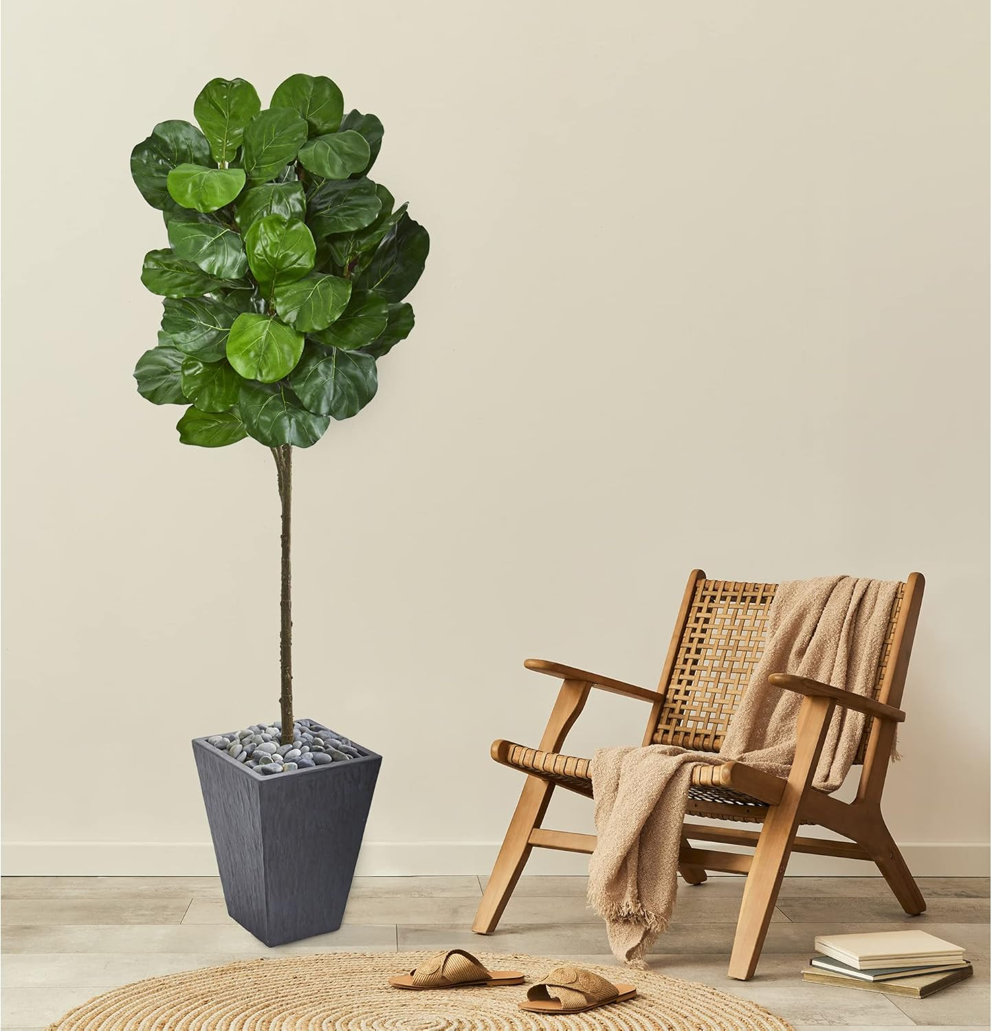 6-Ft. Fiddle Leaf Artificial Tree in Slate Finished Planter – Green